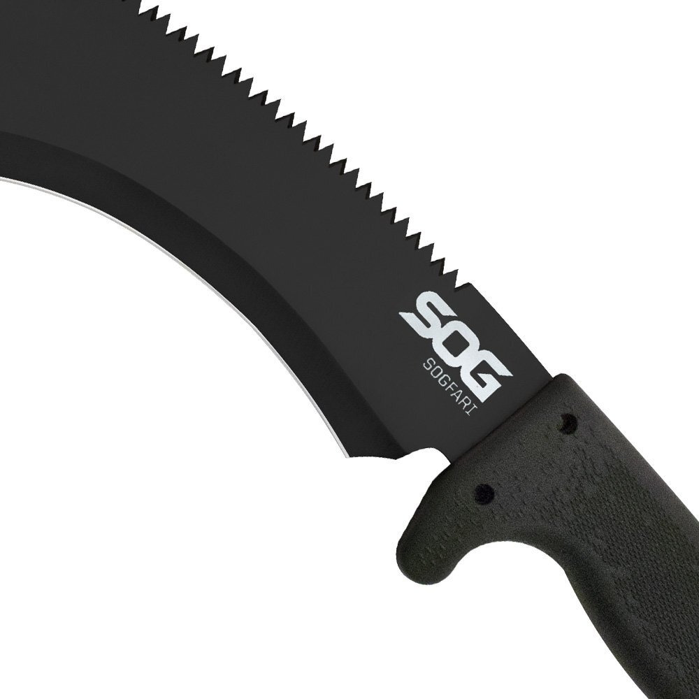 Sog Sogfari Kukri Machete Mc11-N - Hardcased Black 12"""" Blade W/ Saw Back, Rubber Handle, Nylon Sheath, Black