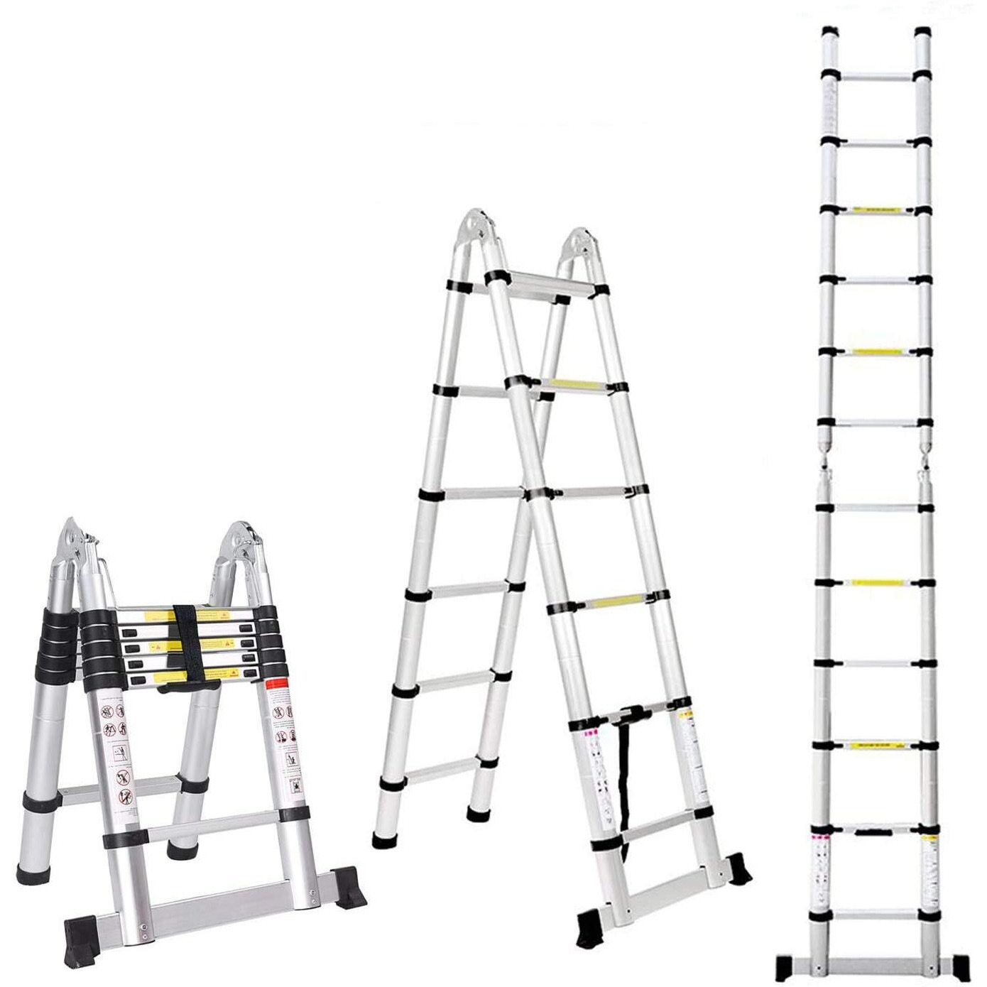 Jiahe12.5Ft/3.8M Aluminum Telescoping Extension Ladder Portable Multi-Purpose Folding A-Frame Ladder With Hinges(12.5Ft In Straight Line And 6.25Ft In A-Frame)