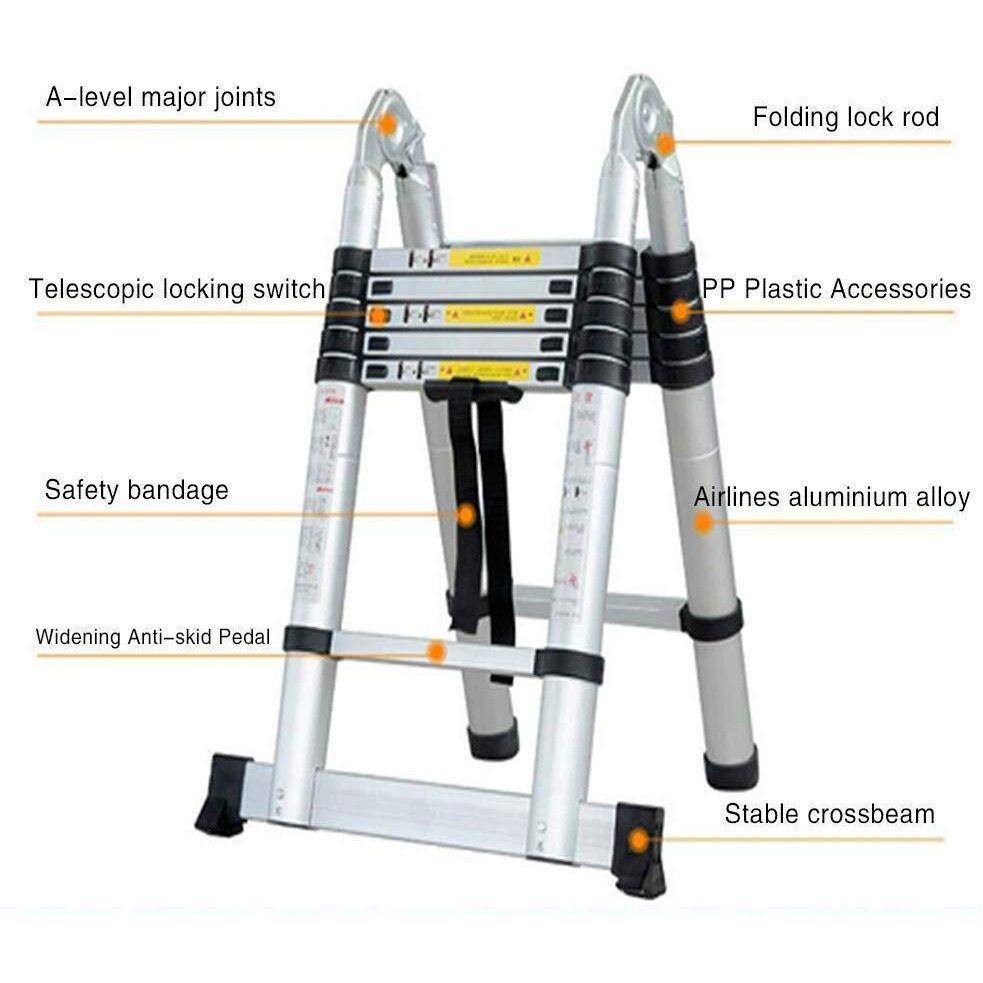 Jiahe12.5Ft/3.8M Aluminum Telescoping Extension Ladder Portable Multi-Purpose Folding A-Frame Ladder With Hinges(12.5Ft In Straight Line And 6.25Ft In A-Frame)