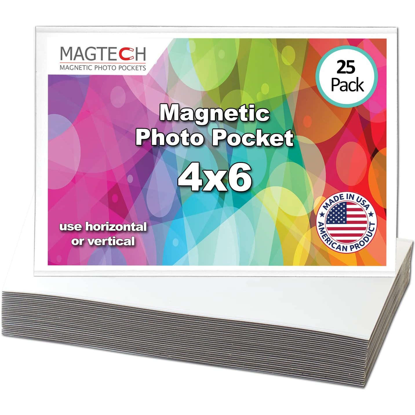 Magtech Magnetic Photo Pocket Picture Frame, White, Holds 4 X 6 Inches Photos, 25 Pack (14625)