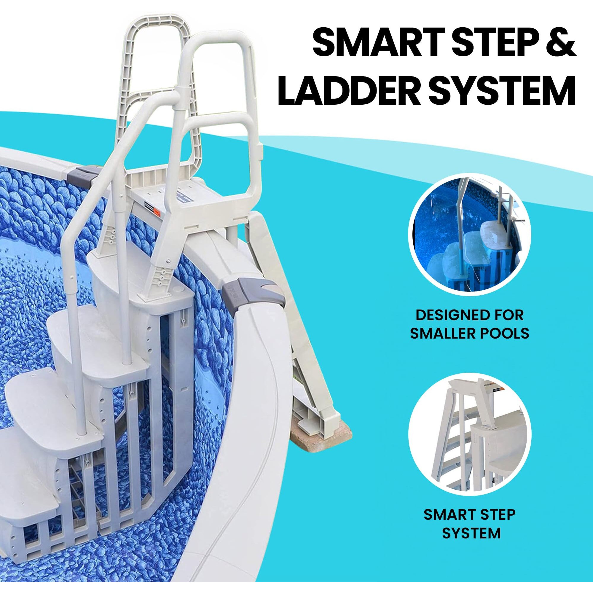 Main Access 200600T 4 Piece 24"" Wide Heavy Duty Adjustable Above Ground Swimming Pool Smart Step Entry System With 200 Pound Capacity, Taupe