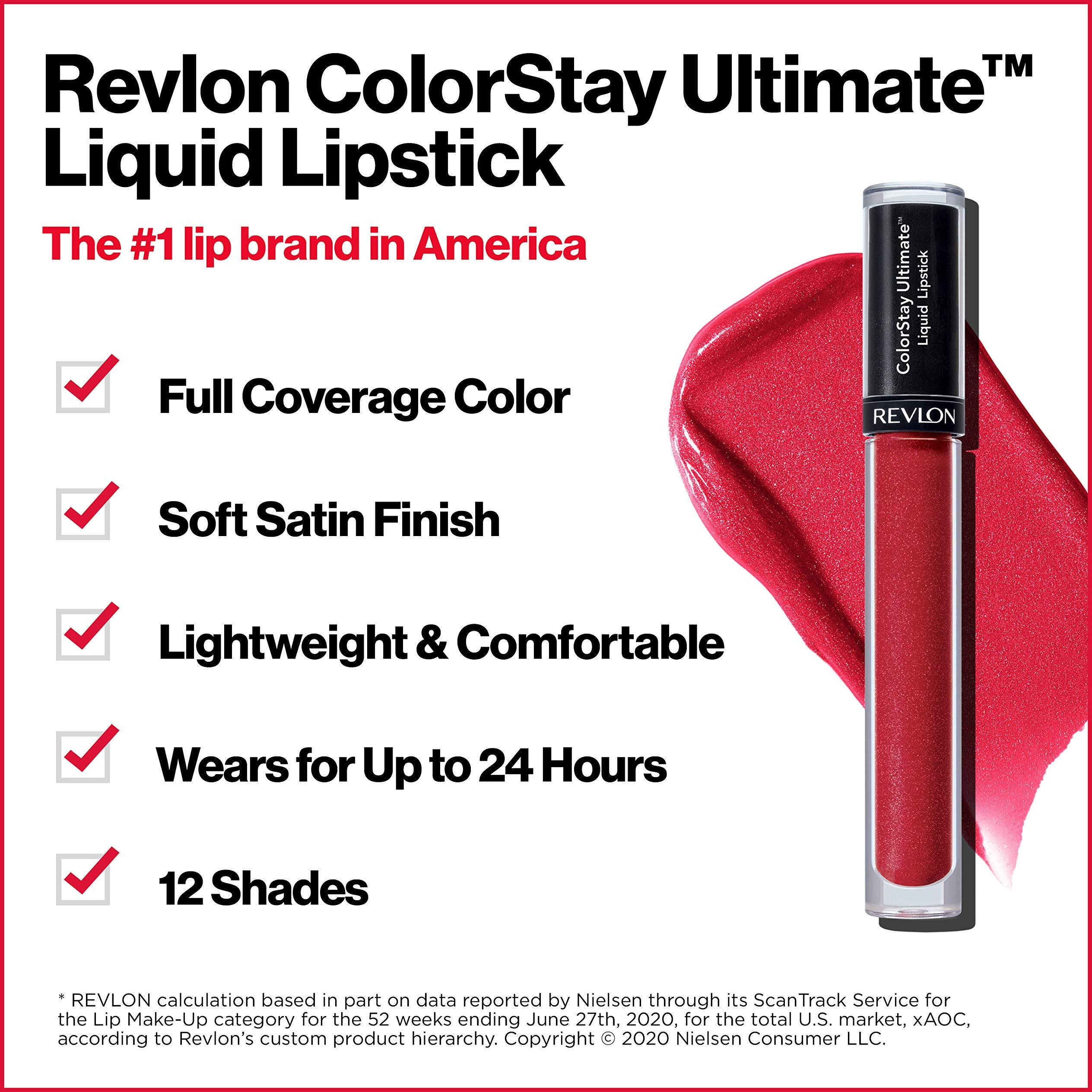 Revlon Liquid Lipstick, Face Makeup, Colorstay Ultimate, Longwear Rich Lip Colors, Satin Finish, 050 Top Tomato, 0.07 Oz