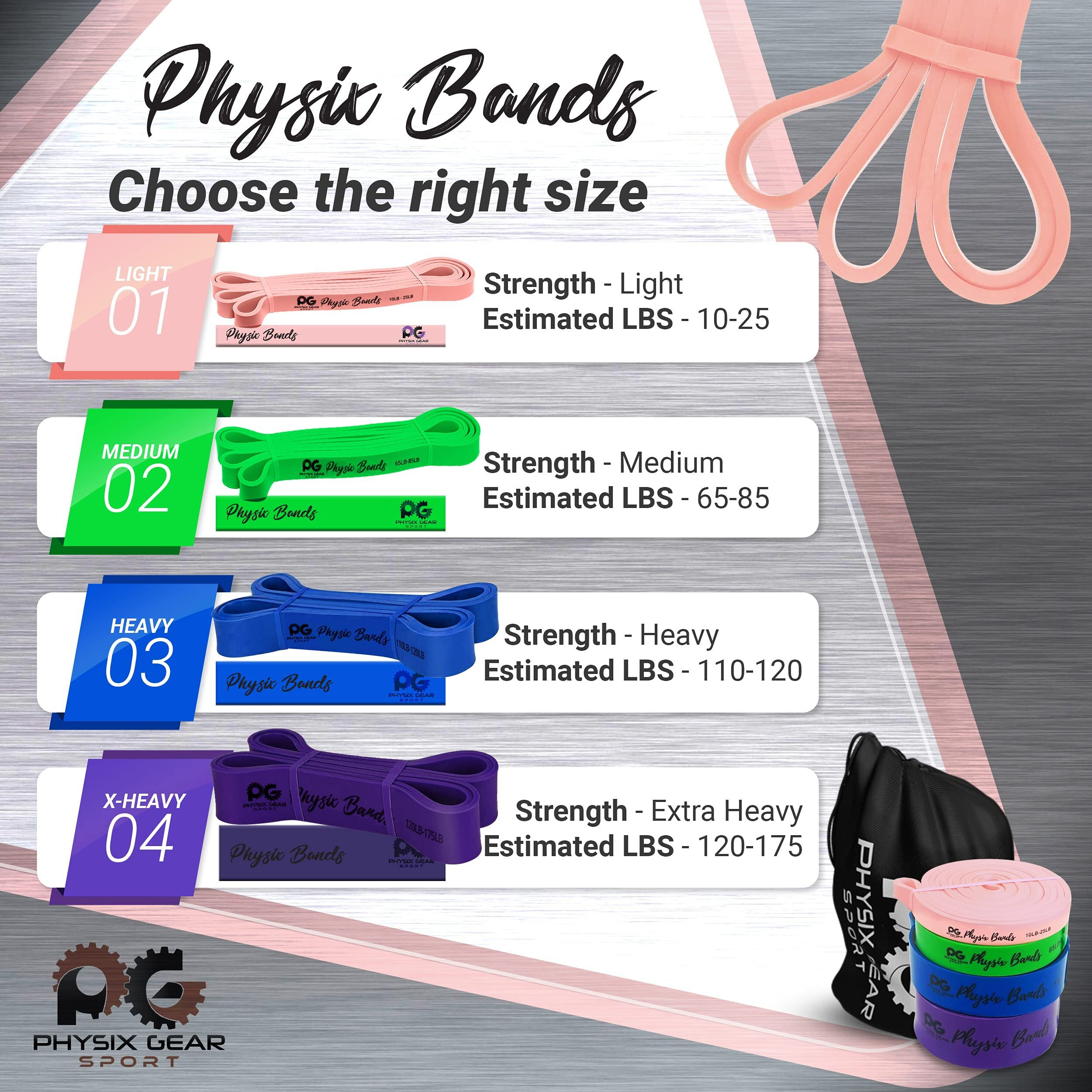 Physix Gear Workout Bands For Pullups Set, Pull Up Resistance Bands Set, Long Bands For Workout And Exercise Bands Pull Ups, Pull Ups Resistance Bands, Purple/Green/Blue/Pink (4 Pack), 82In (208Cm)