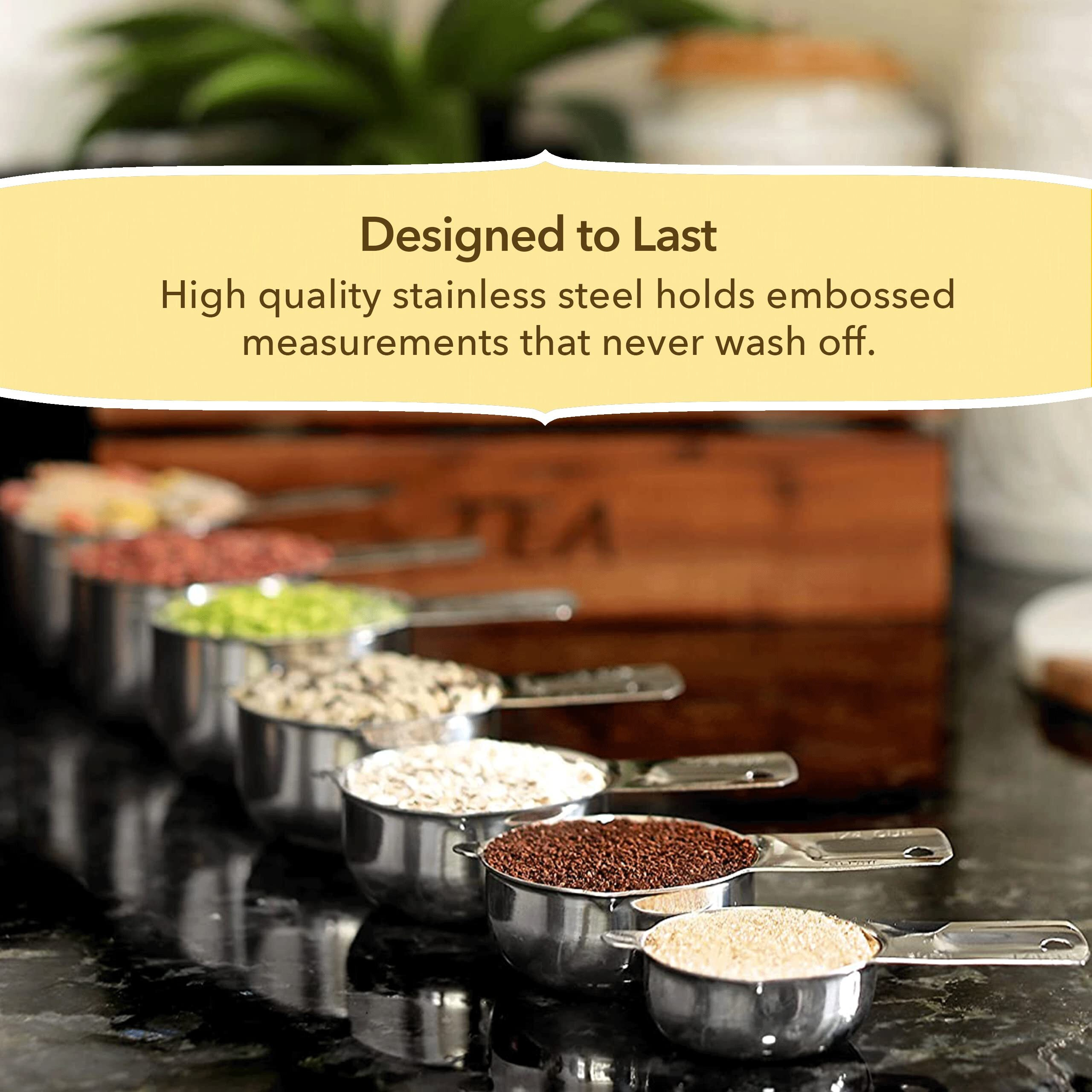 Simply Gourmet Measuring Cups Set Of 7, Stackable, 304 Premium Stainless Steel, Kitchen Gadgets For Measure Liquid And Dry Ingredients, Cooking & Baking