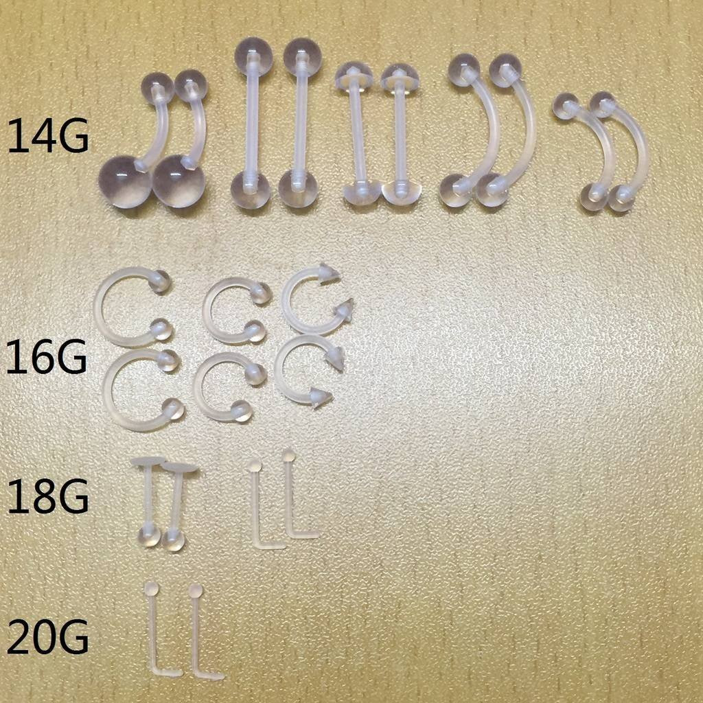 Oasis Plus 22Pcs 14G 16G 18G 20G Clear Flexible Bioplast Retainer Navel Belly Ring Eyebrow Tongue Nipple Barbell Nose Lip Labret Stud