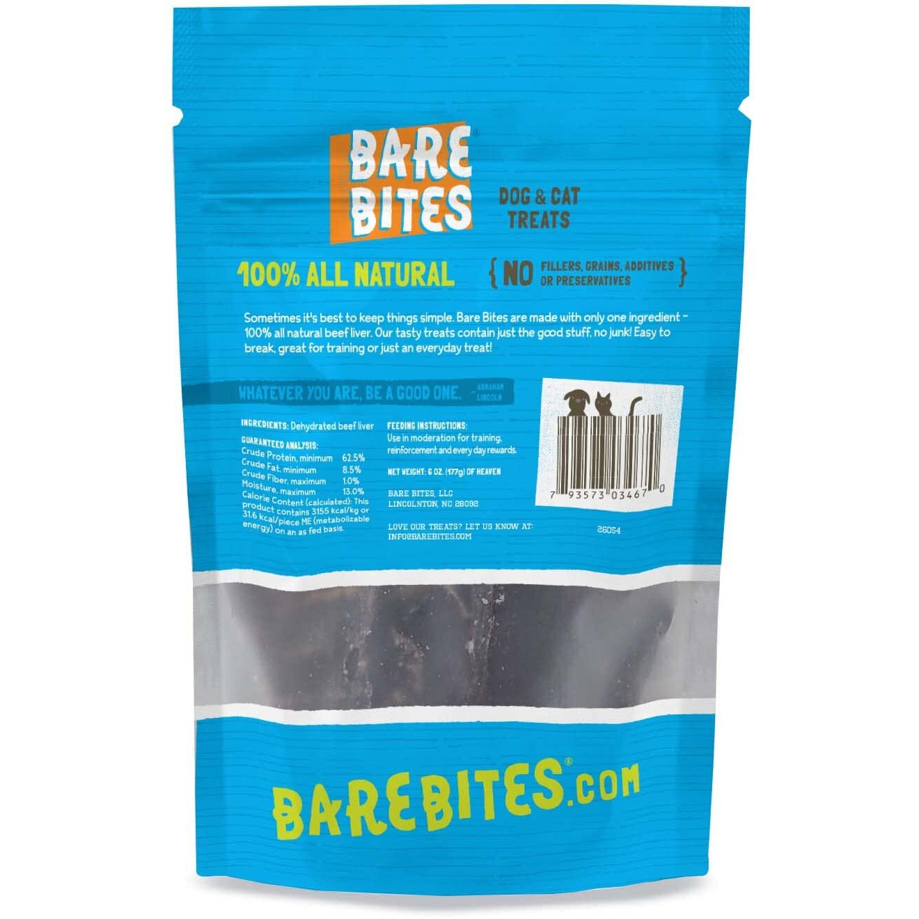 Bare Bites - 100% All Natural Dehydrated Beef Liver Dog And Cat Treats (6 Ounce Bag) (6 Ounce Bag)