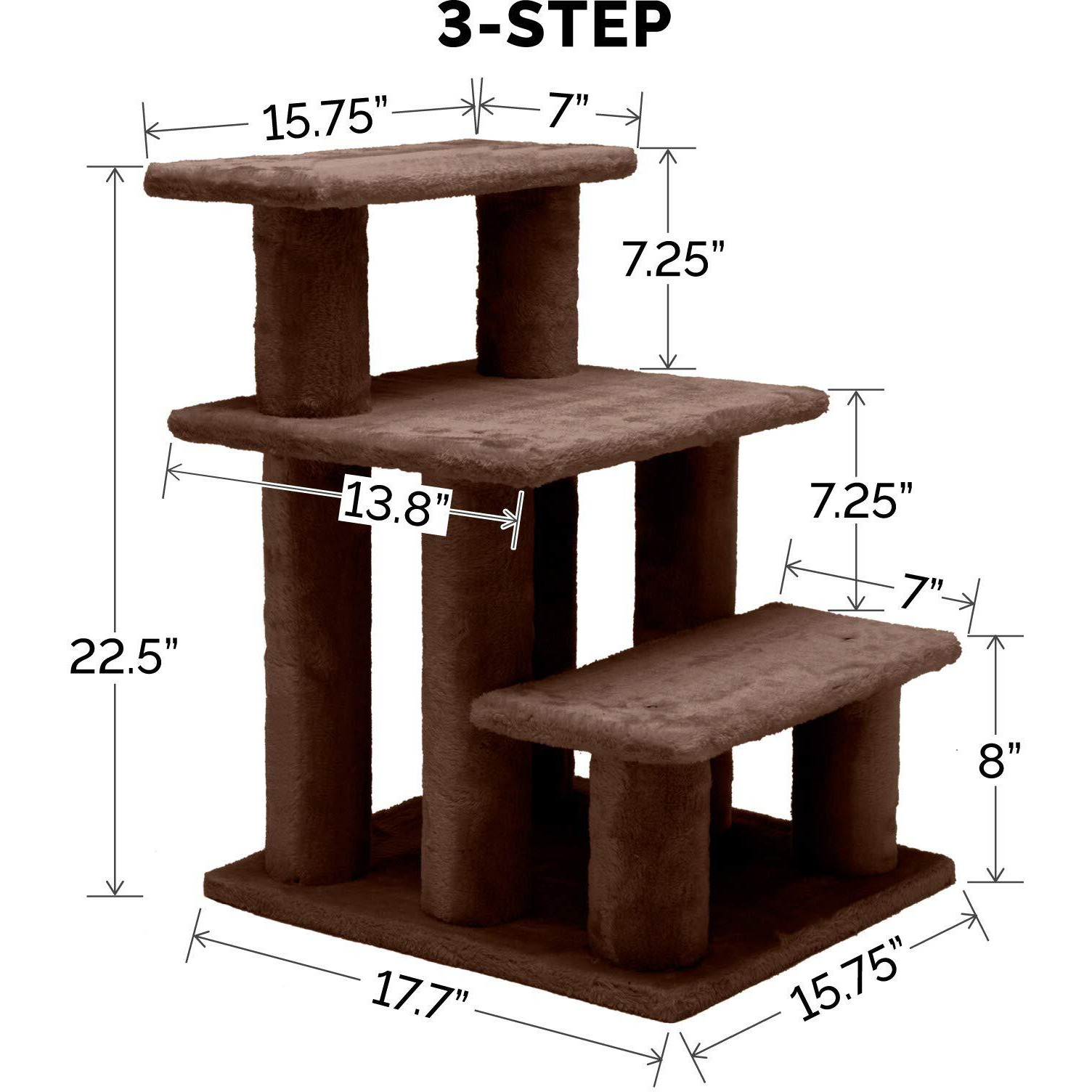 Furhaven Steady Paws Multi-Step Pet Stairs For High Beds & Sofas - Brown, 3-Step