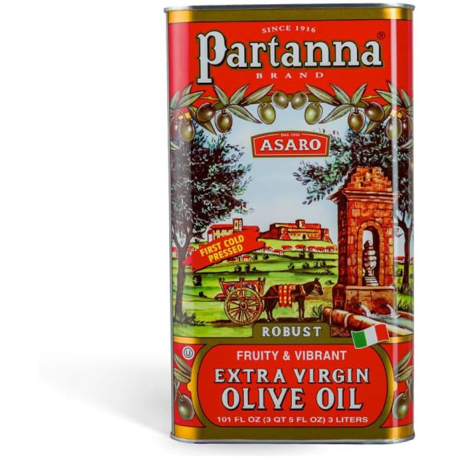 Partanna Robust Extra Virgin Olive Oil - Premium Castelvetrano Oil - Harvested In Sicily - Pure Authentic Italian - Monovarietal - Rich In Flavor - First Cold Pressed - 101Oz (3 Liter) Tin