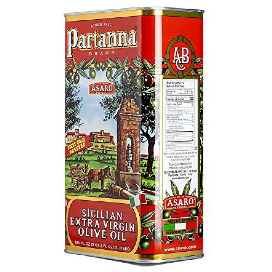 Partanna Robust Extra Virgin Olive Oil - Premium Castelvetrano Oil - Harvested In Sicily - Pure Authentic Italian - Monovarietal - Rich In Flavor - First Cold Pressed - 101Oz (3 Liter) Tin