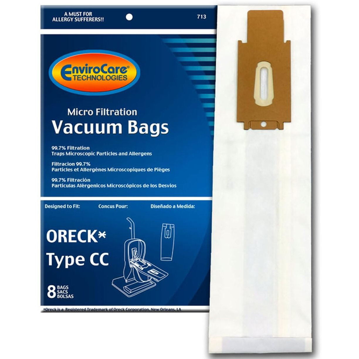 Envirocare Replacement Vacuum Bags Made To Fit Oreck Type Cc, Xl Upright Vacuums 8 Pack