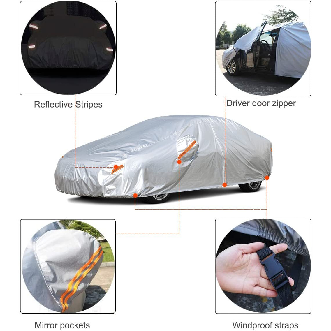 Kayme Car Covers For Automobiles Waterproof All Weather Sun Uv Rain Protection With Zipper Mirror Pocket Fit Sedan (186 To 193 Inch) 3Xl