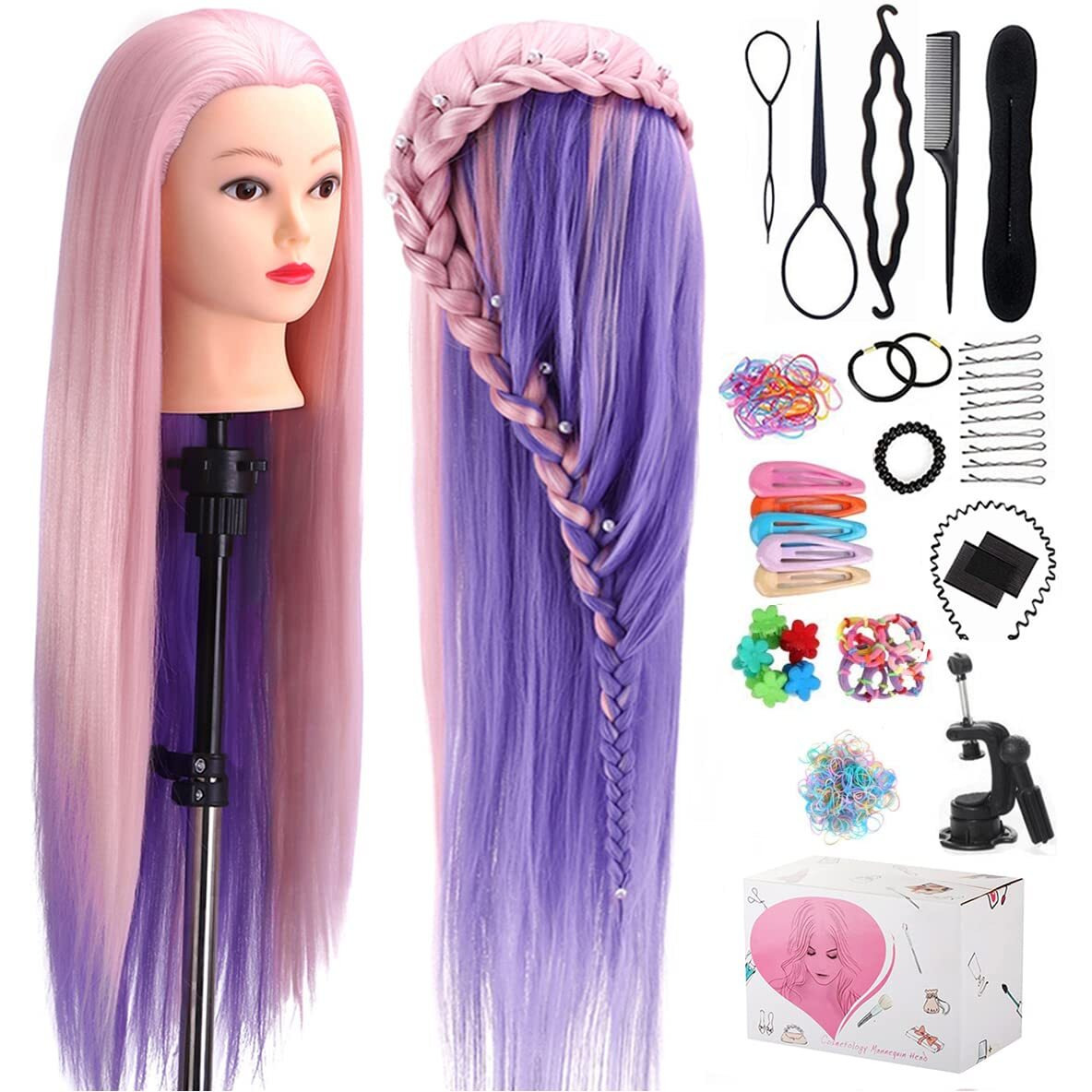 Mannequin Head With Hair, Topdirect 29"" Hair Mannequin Manikin Head Hair Practice Cosmetology Hair Doll Head Styling Hairdressing Training Braiding Cutting Setting With Clamp Holder And Tools