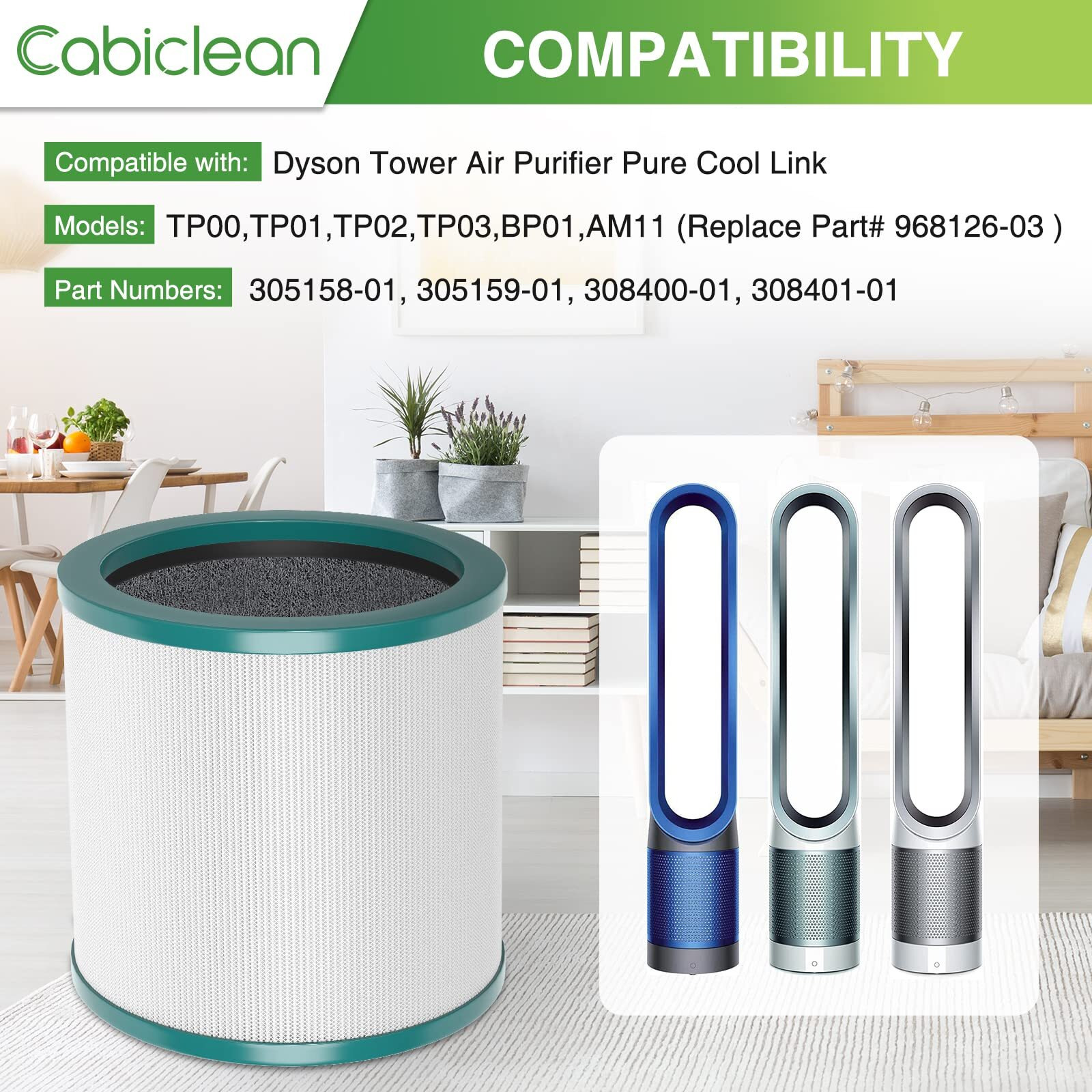 Tp01 Hepa Filter Replacement Compatible With Dyson Tower Purifier Pure Cool Link Tp01, Tp02, Tp03, Am11, Bp01 Models, Replace Part 968126-03 (Pack Of 1)