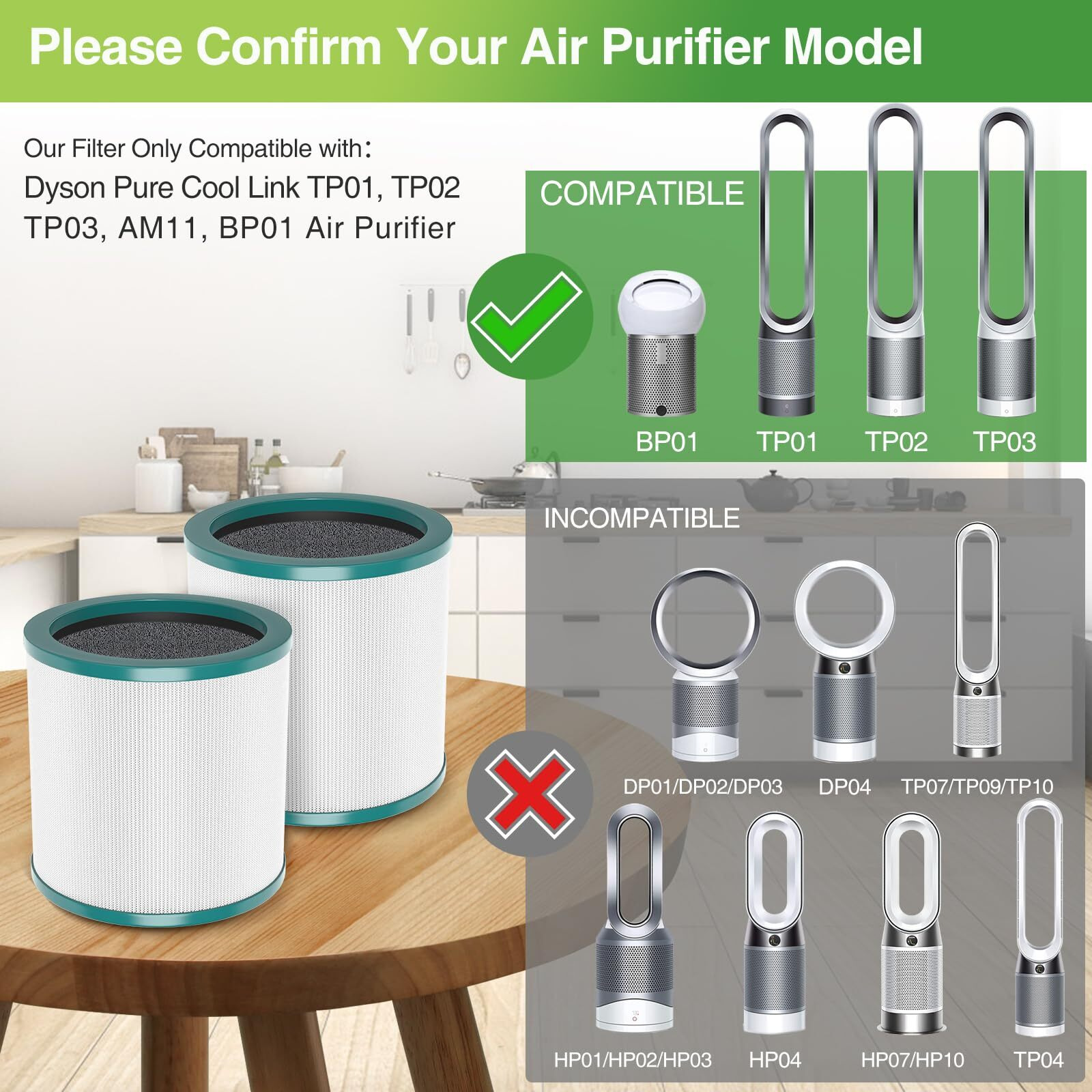 Tp01 Hepa Filter Replacement Compatible With Dyson Tower Purifier Pure Cool Link Tp01, Tp02, Tp03, Am11, Bp01 Models, Replace Part 968126-03 (Pack Of 1)