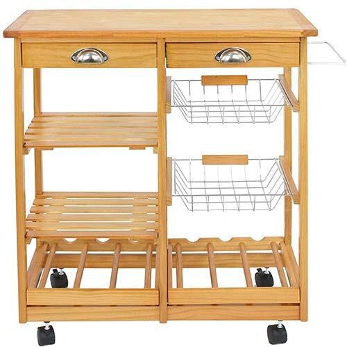 Homgarden Wood Rolling Kitchen Island Storage Cart Dining Trolley Microwave Cart W/Drawer Shelves Basket Stand Counter Top Table