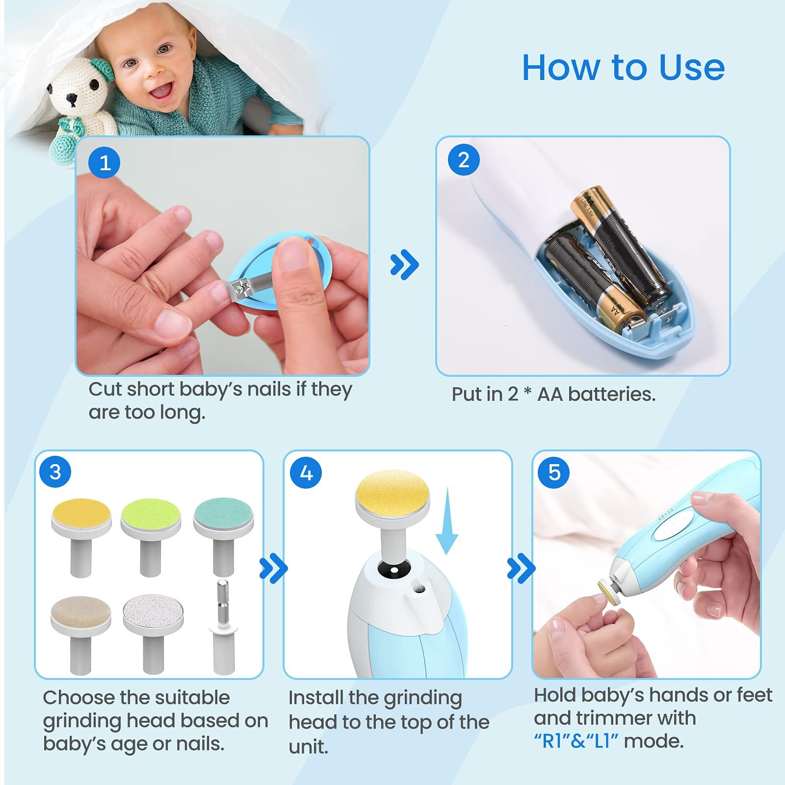 Lupantte Baby Nail Filer And Baby Nail Clippers With Light Set, Electric Infant Nail Trimmer Kit, Safe Baby Grooming Kit, For Newborn Toddler Kids Toes And Fingernails, Polish And Trim