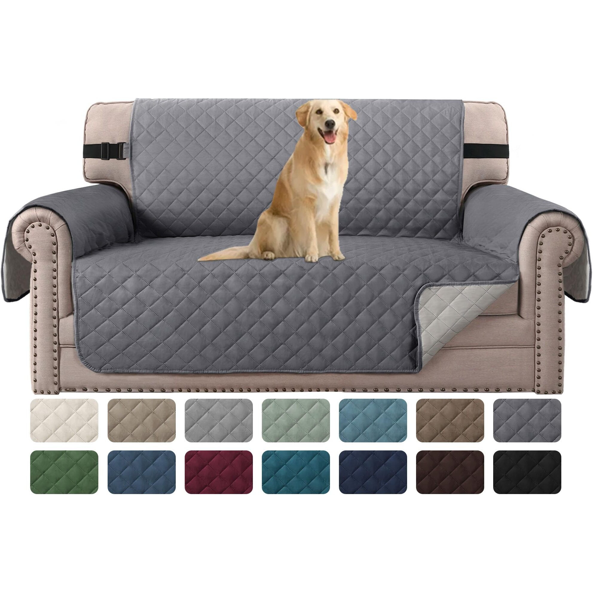 H.Versailtex Loveseat Couch Cover Reversible Couch Covers For 2 Cushion Couch Water Resistant Furniture Protector Cover With Elastic Strap For Pets Kids(Loveseat, Grey/Beige)