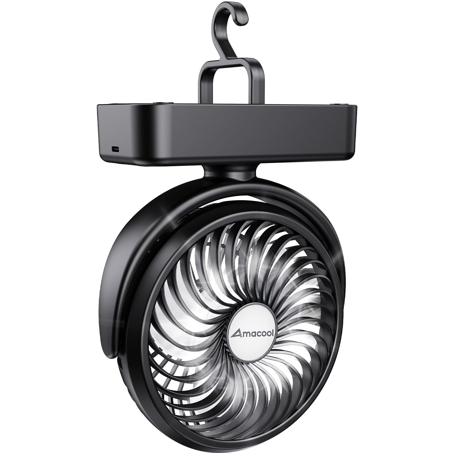Portable Camping Fan With Led Lantern- 40H Work Time Rechargeable Battery Operated Fan With Hanging Hook For Tent Car Rv Hurricane Emergency Outages Survival Kit