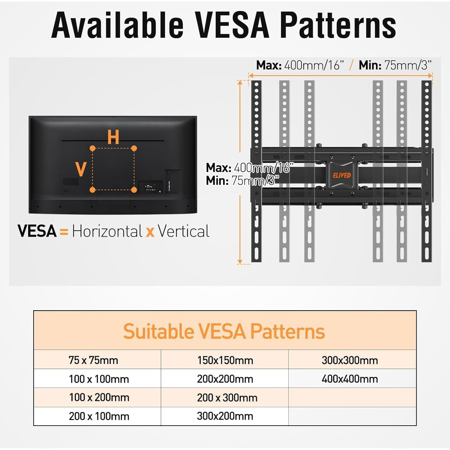 Elived Ul Listed Tv Mount For Most 26-65 Inch Tvs, Full Motion Tv Wall Mount Swivel And Tilt, Wall Mount Tv Bracket Max Vesa 400X400, Holds Up To 88 Lbs Fits 8    12    16"" Wood Studs