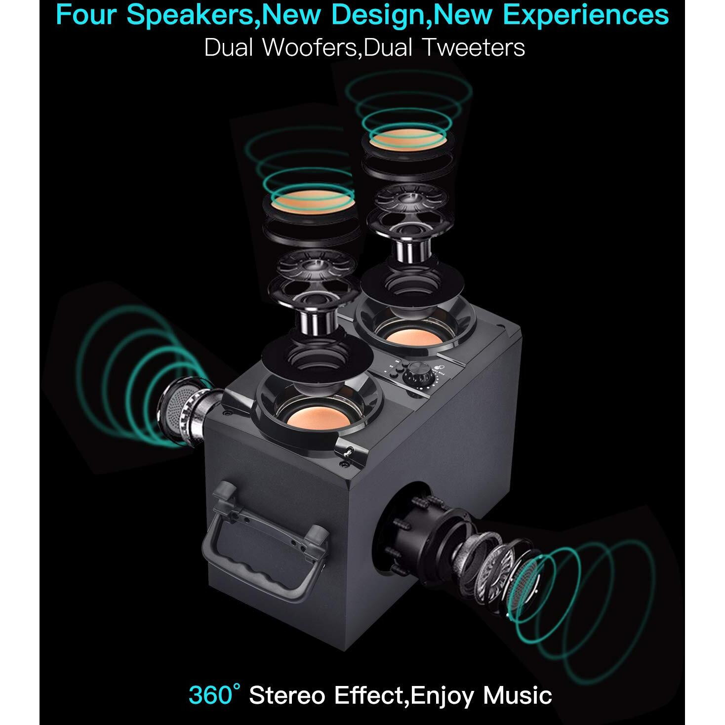 60W (80W Peak) Portable Bluetooth Speaker With Double Subwoofer Heavy Bass, Bluetooth 5.0 Wireless 100Ft Outdoor Speaker, Support Fm Radio, Led Colorful Lights, Stereo Sound, For Home, Party, Travel