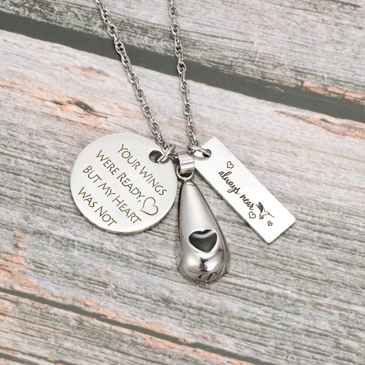 Gredstar Teardrop Urn Necklace Hummingbird Memorial Ash Jewelry Keepsake Jewelry Locket Pendant Cremation Jewelry For Ashes (Always Near+Hummingbird)