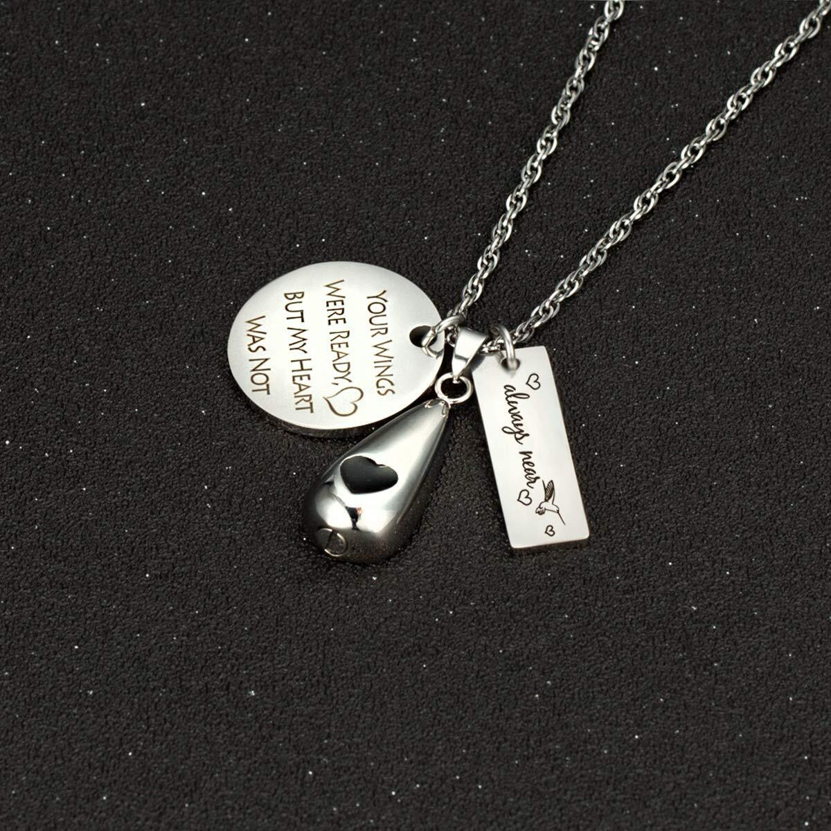 Gredstar Teardrop Urn Necklace Hummingbird Memorial Ash Jewelry Keepsake Jewelry Locket Pendant Cremation Jewelry For Ashes (Always Near+Hummingbird)