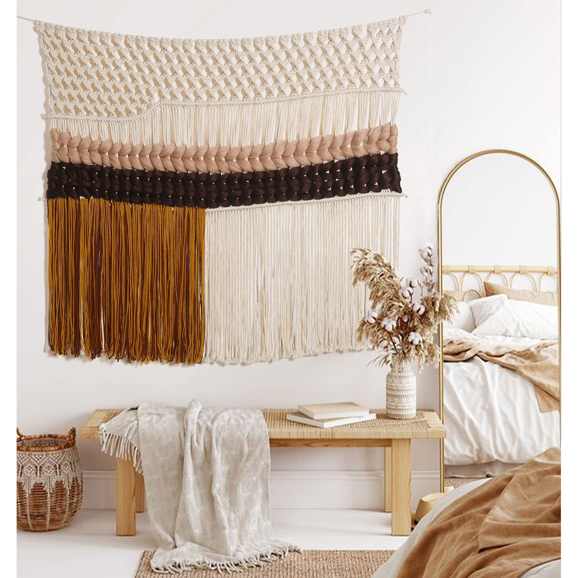 Iower Macrame Wall Hanging Woven Large Colorful Macrame Wall Decor Fiber Art Handmade Home Room Decor 40"" W*32"" L