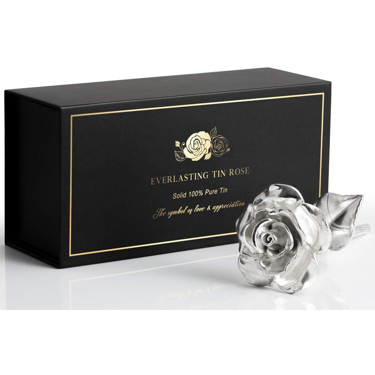 Beszone Tin Rose 10Th Anniversary For Her Gift - Tin Gift For 10 Year Wedding Anniversary For Couple Solid Pure Casted Tin Everlasting Rose Tenth Anniversary For Wife Tin Aluminum Gift For Family