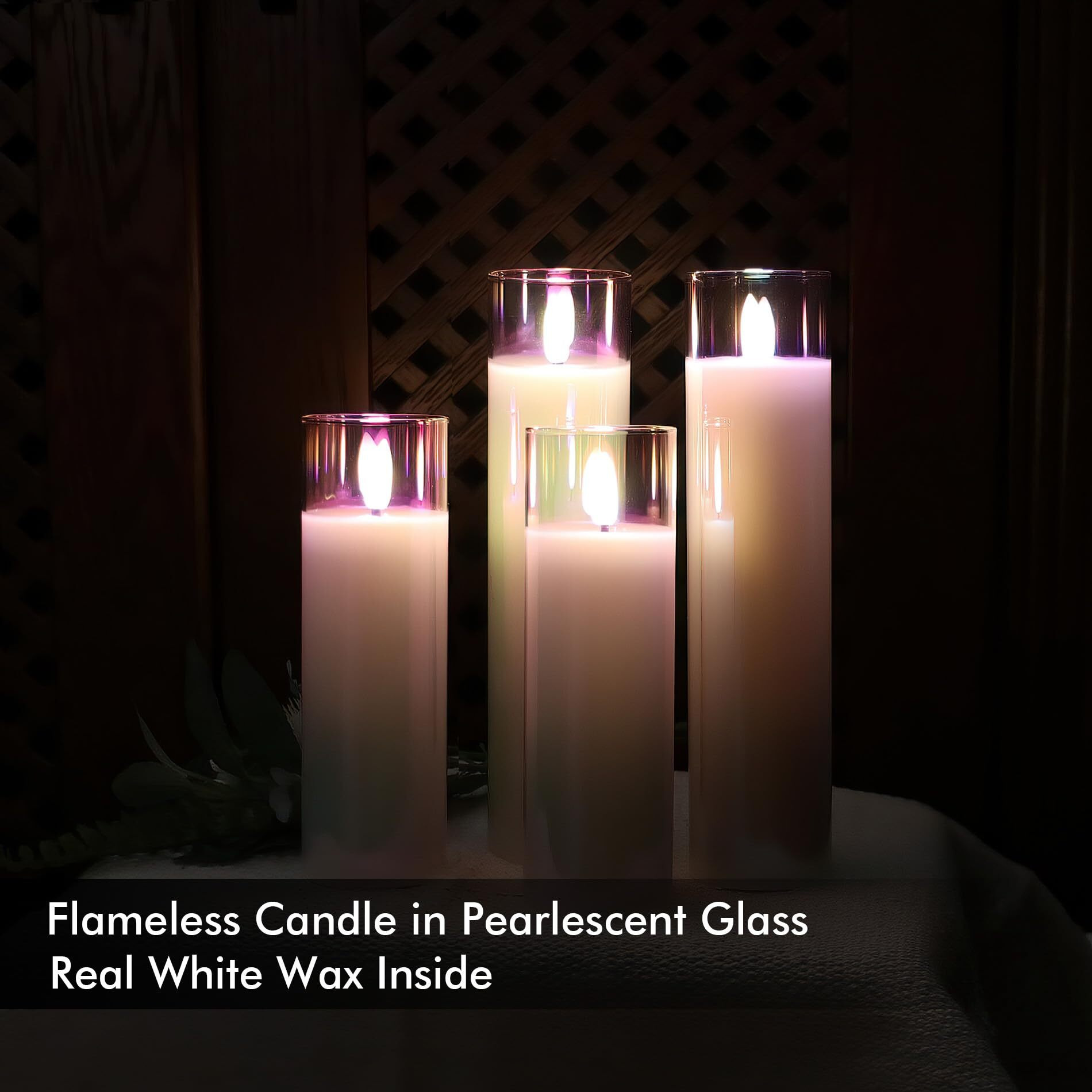 Rhytsing Glass Battery Operated Led Candles, White Slim Flameless Candles With Remote, Warm White Light, 8 Batteries Included - D 2 - Set Of 4 (Pearlescent)