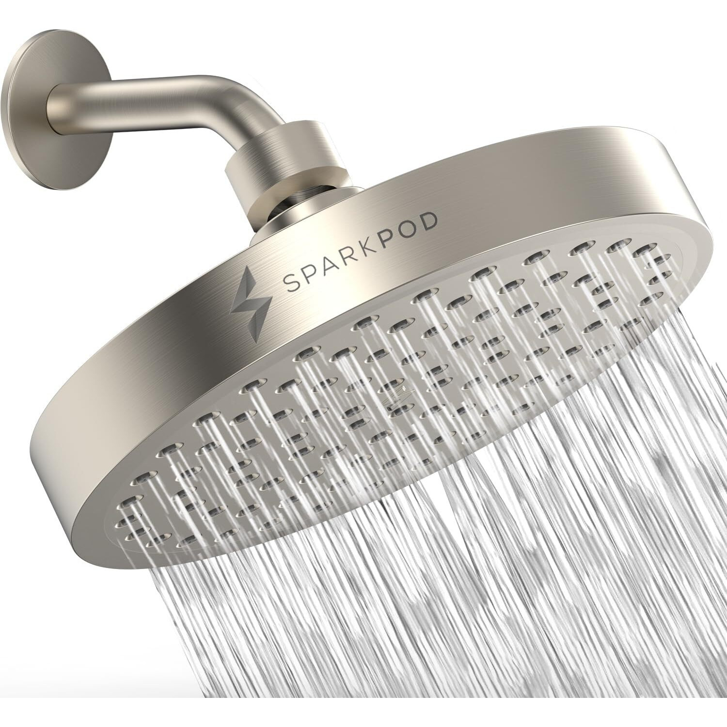 Sparkpod Shower Head - High Pressure Rain - Premium Quality Luxury Design - 1-Min Install - Easy Clean Adjustable Replacement For Your Bathroom Shower Heads (Elegant Brushed Nickel, 6 Inch Round)
