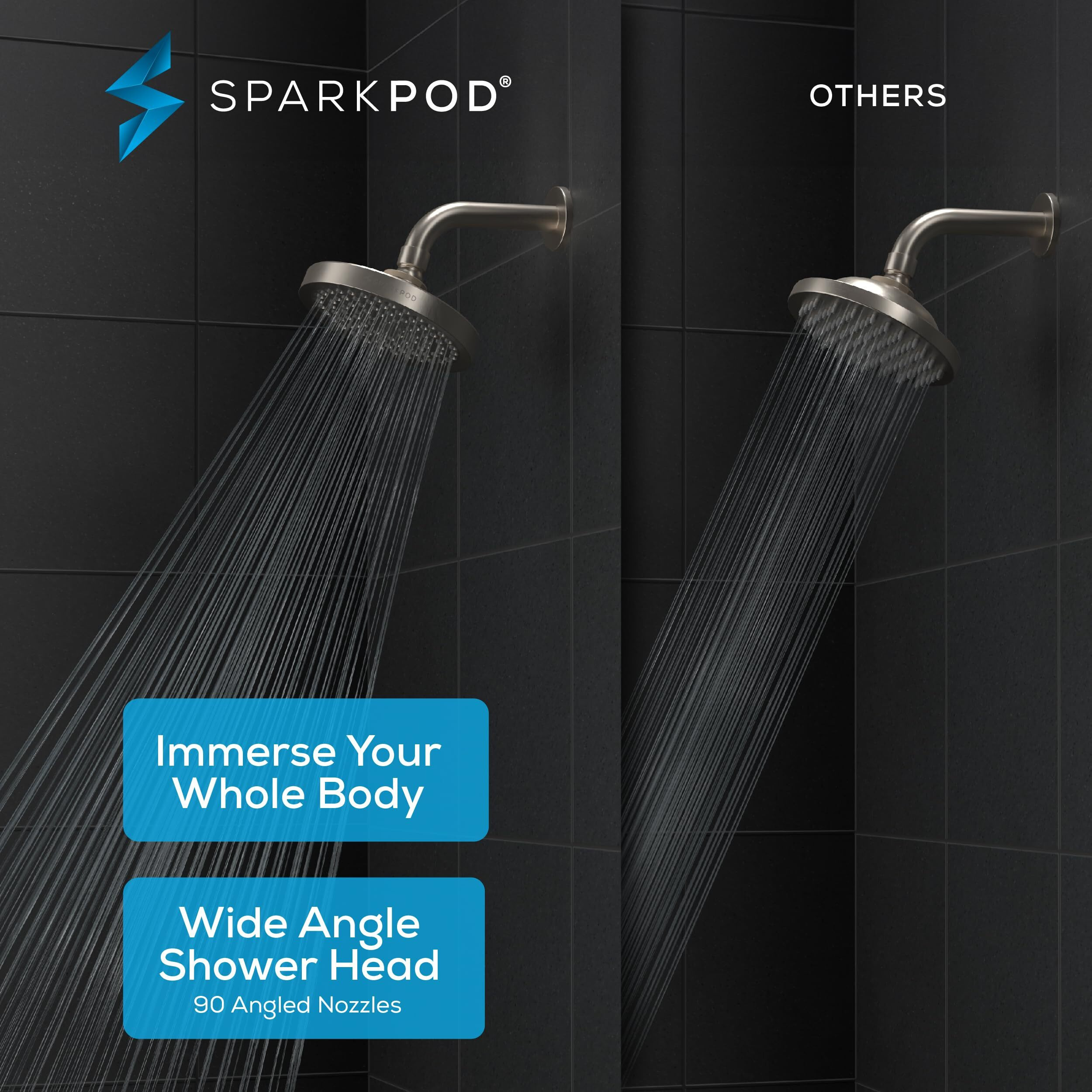 Sparkpod Shower Head - High Pressure Rain - Premium Quality Luxury Design - 1-Min Install - Easy Clean Adjustable Replacement For Your Bathroom Shower Heads (Elegant Brushed Nickel, 6 Inch Round)