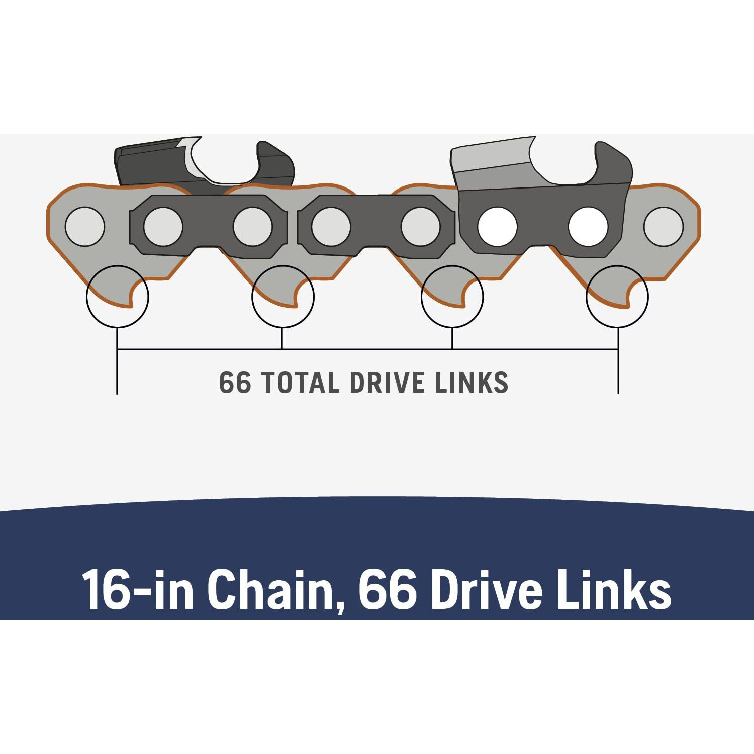 Husqvarna H30 Narrow Kerf 16 Inch Chainsaw Chain, .325"" Pitch, .050"" Gauge, 66 Drive Link Chainsaw Blade Replacement With Low Vibration And Low Kickback, Gray