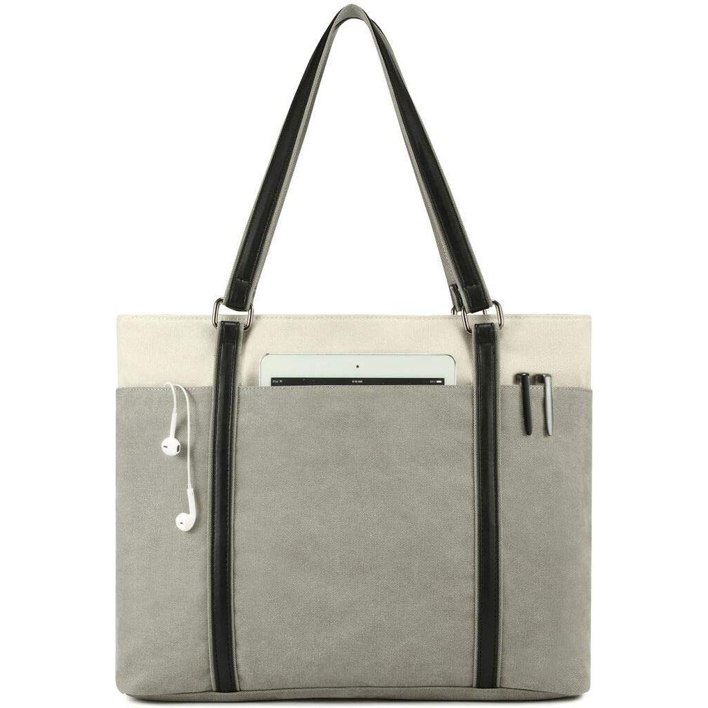 Wxnow Laptop Tote Bag 15.6 Inch Laptop Bag For Women Teacher Large Laptop Organizer Bag Waterproof Briefcase Shoulder Bag For Work Grey