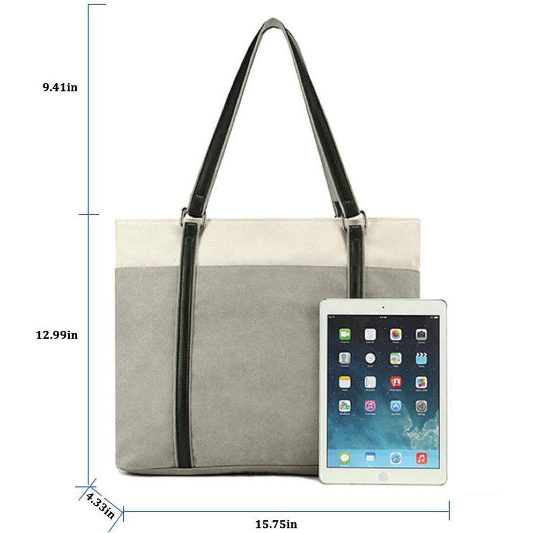 Wxnow Laptop Tote Bag 15.6 Inch Laptop Bag For Women Teacher Large Laptop Organizer Bag Waterproof Briefcase Shoulder Bag For Work Grey