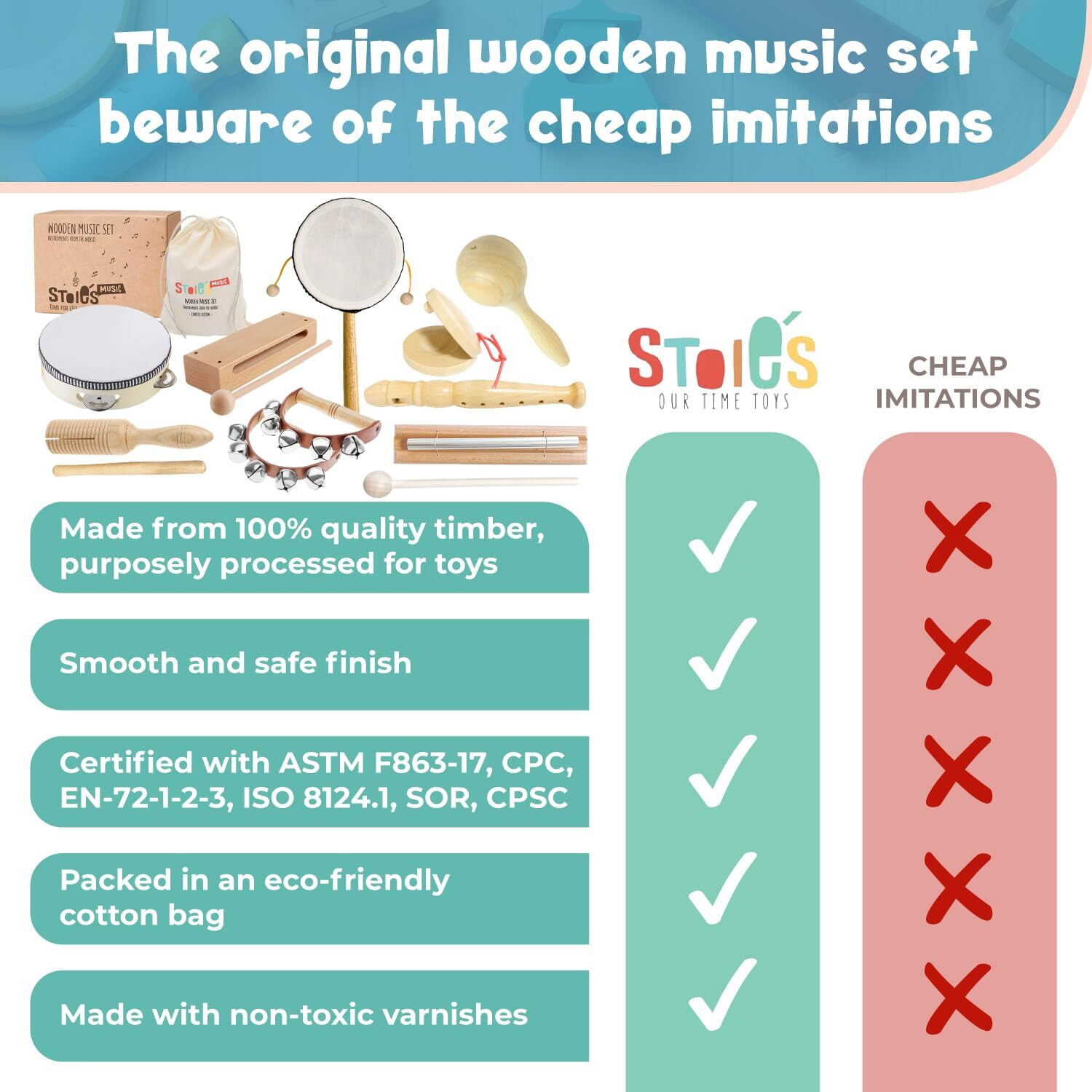 Stoie's Wooden Toddler Musical Instruments For Kids Ages 5-9 Montessori Baby Musical Instruments For Toddlers 3-5 Kids Musical Instruments Toys Music