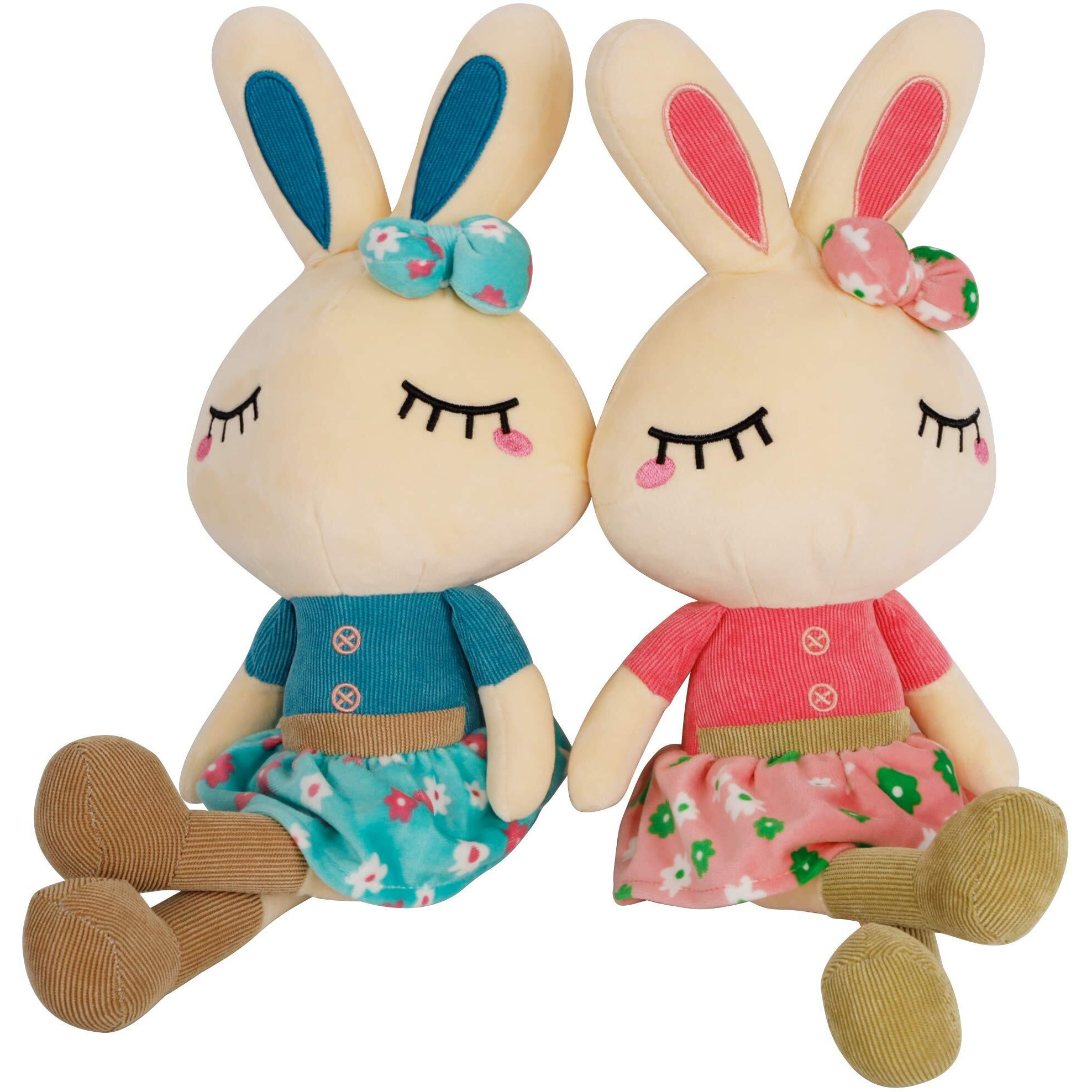 Cllayees Set Of 2 Plush Bunny Rabbit, 18.3 In Doll Stuffed Bunny Rabbit Animal Toy Huggable Rabbit, Cute And Cuddly Friend For Boy Girl, Easter Birthday Gift, Pink & Blue