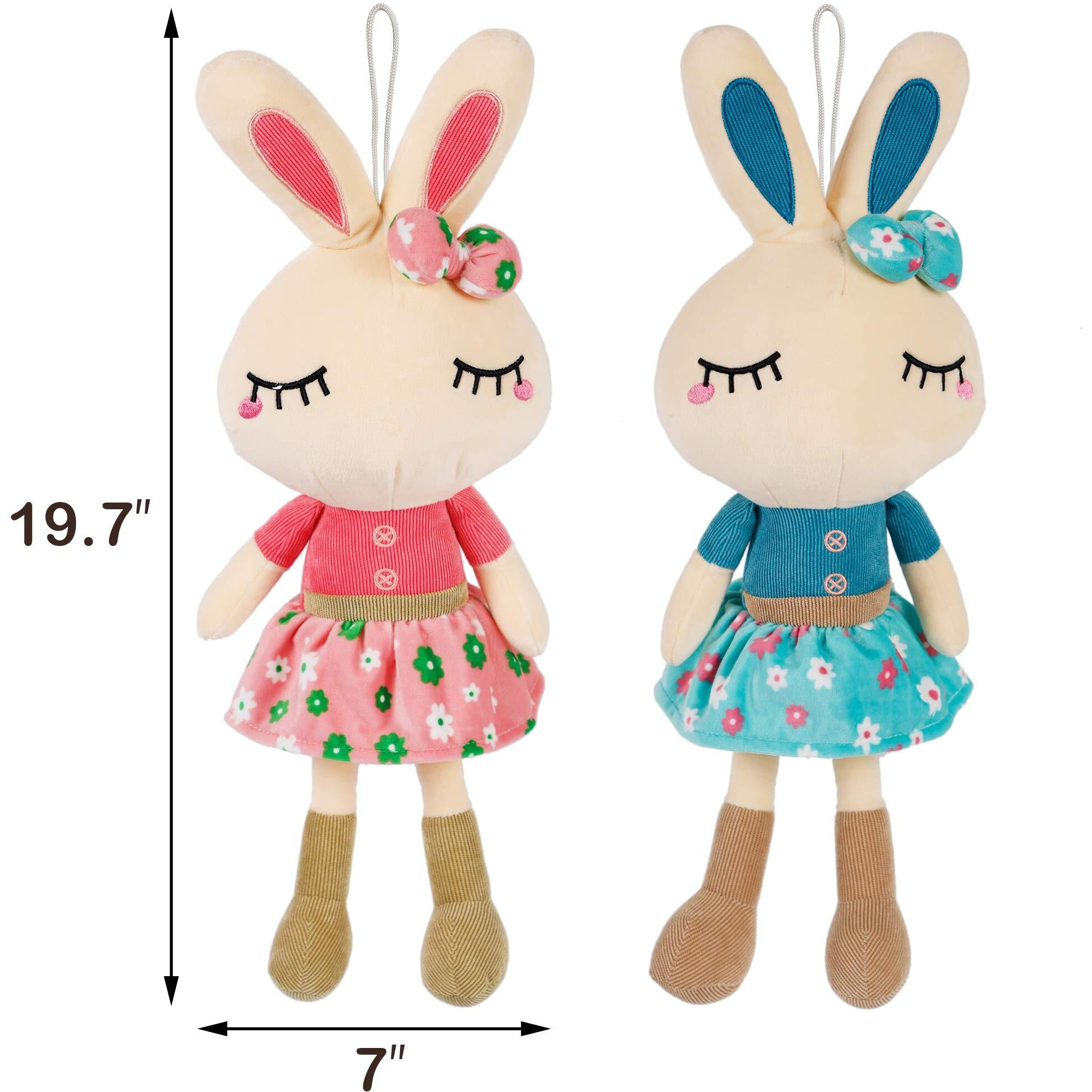 Cllayees Set Of 2 Plush Bunny Rabbit, 18.3 In Doll Stuffed Bunny Rabbit Animal Toy Huggable Rabbit, Cute And Cuddly Friend For Boy Girl, Easter Birthday Gift, Pink & Blue