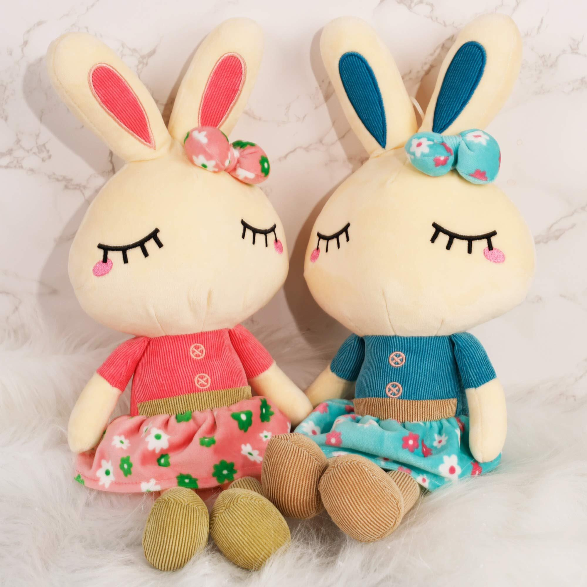 Cllayees Set Of 2 Plush Bunny Rabbit, 18.3 In Doll Stuffed Bunny Rabbit Animal Toy Huggable Rabbit, Cute And Cuddly Friend For Boy Girl, Easter Birthday Gift, Pink & Blue