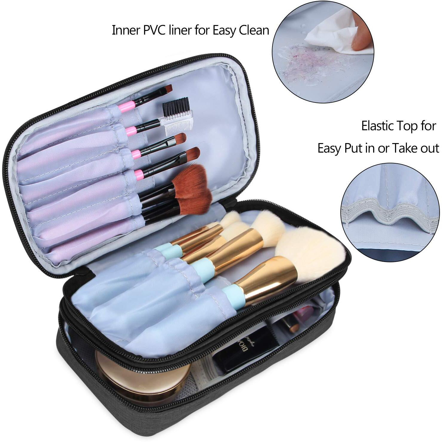 Teamoy Travel Makeup Brush Bag(Up To 8.5""), Professional Cosmetic Artist Organizer Case With Handle Strap For Makeup Brushes And Beauty Supplies-Small, Black (No Accessories Included)