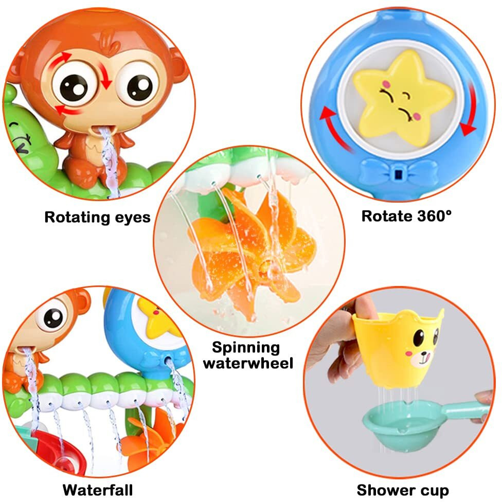 G-Wack Bath Toys For Toddlers Age 1 2 3 Year Old Girl Boy, Preschool New Born Baby Bathtub Water Toys, Durable Interactive Multicolored Infant Toy, Lovely Monkey Caterpillar,2 Strong Suction Cups