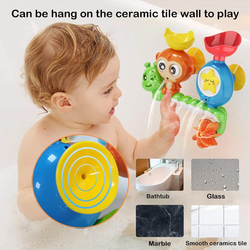 G-Wack Bath Toys For Toddlers Age 1 2 3 Year Old Girl Boy, Preschool New Born Baby Bathtub Water Toys, Durable Interactive Multicolored Infant Toy, Lovely Monkey Caterpillar,2 Strong Suction Cups