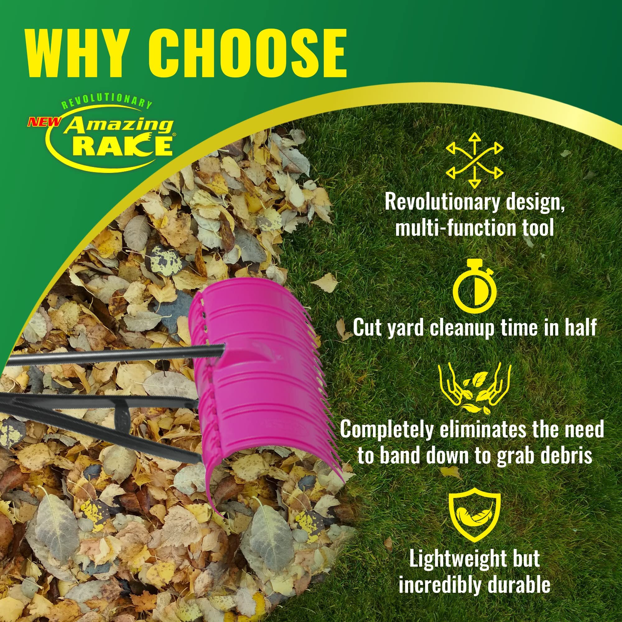 Amazing Rake Back Saving Garden Rake - Leaf Rakes For Gardening - Leaf Picker Upper - Heavy Duty Leaves Claw & Rakes Lawns Garden Tool - Easy Leaf & Grass Grabber Without Bending Over - Hot Pink