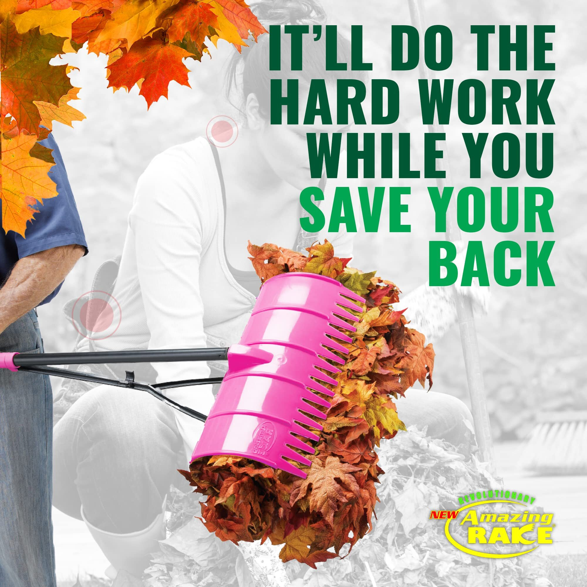 Amazing Rake Back Saving Garden Rake - Leaf Rakes For Gardening - Leaf Picker Upper - Heavy Duty Leaves Claw & Rakes Lawns Garden Tool - Easy Leaf & Grass Grabber Without Bending Over - Hot Pink
