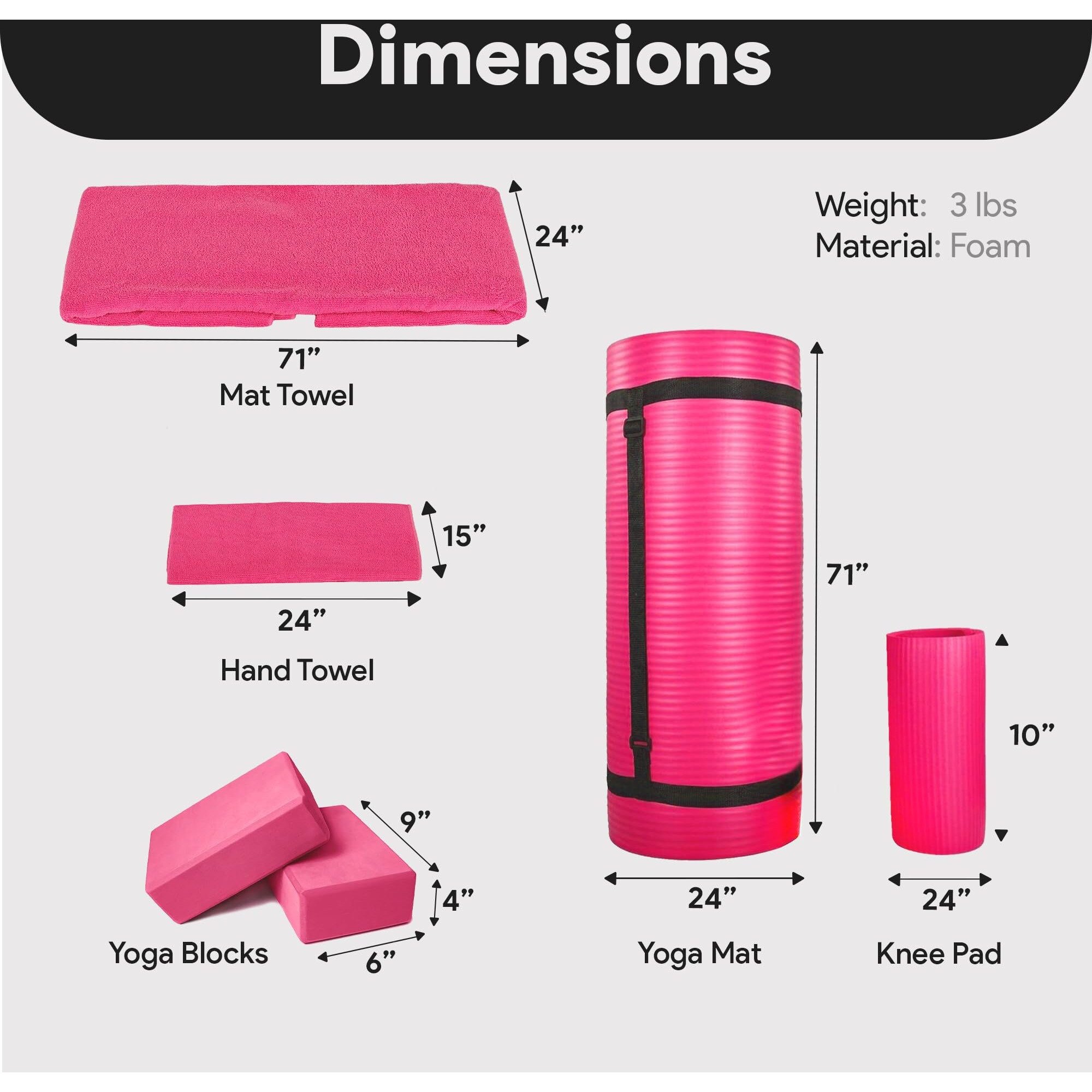 Balancefrom 7 Piece Yoga Set, With Mat & Towel, Home Workout Equipment, Pink