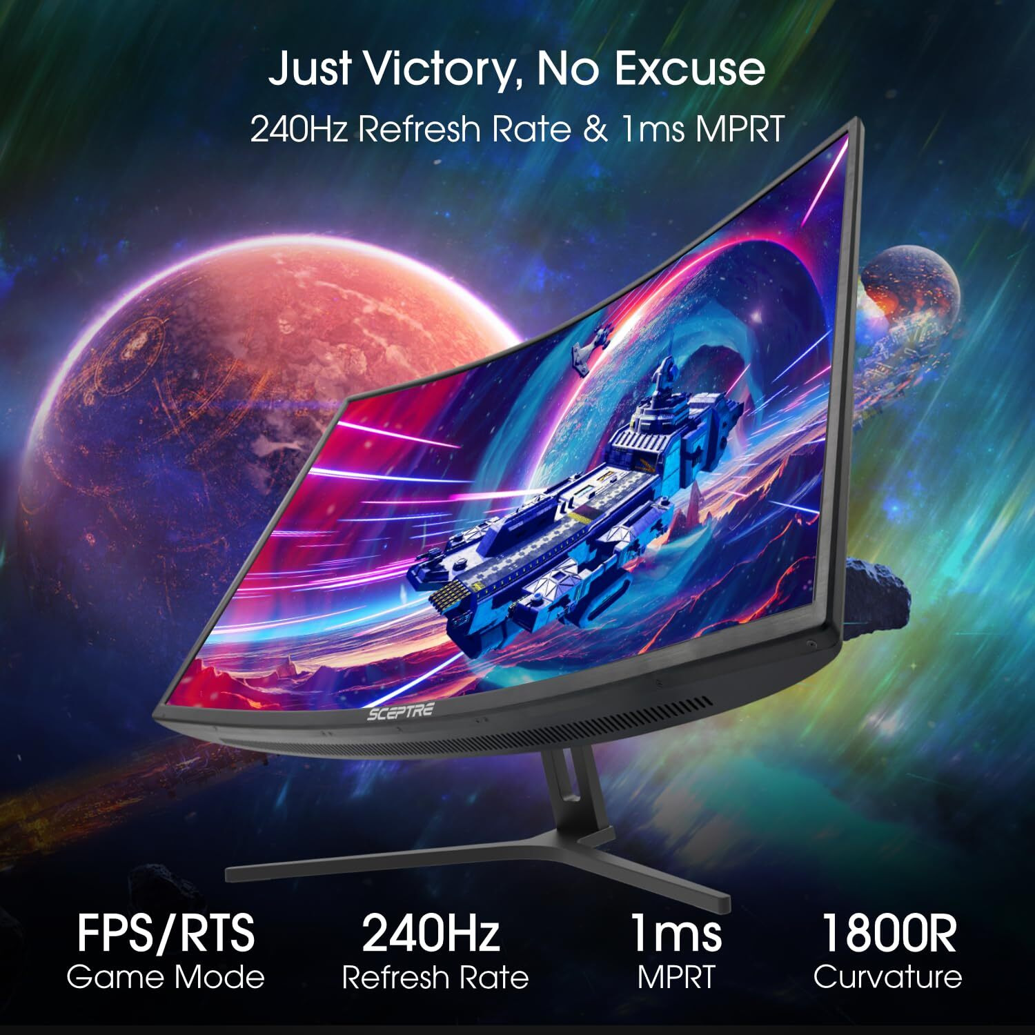 Sceptre 32-Inch Curved Gaming Monitor Overdrive Up To 240Hz Displayport 165Hz 144Hz Hdmi Amd Freesync Build-In Speakers, Machine Black (C325B-185Rd)