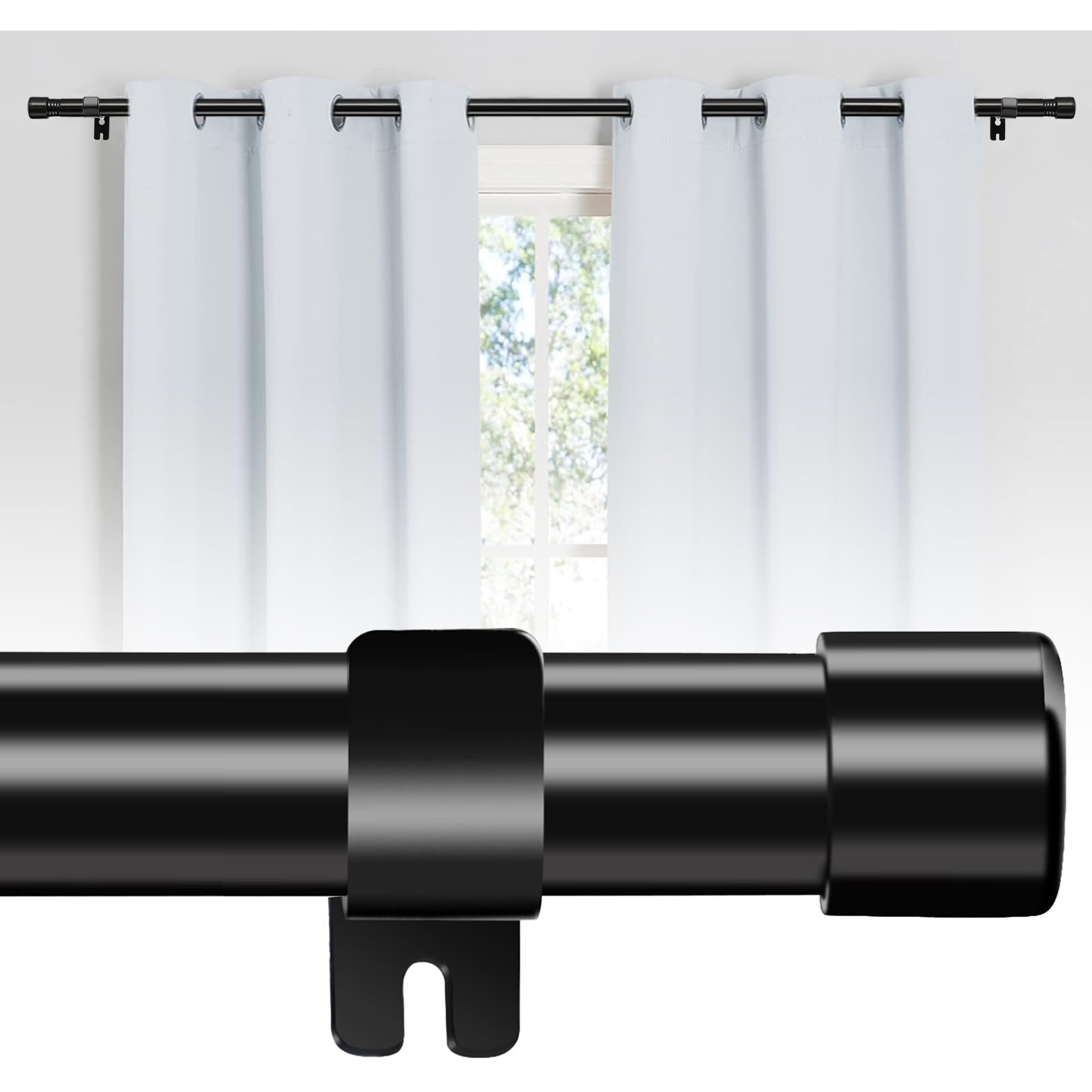 1 Inch Black Curtain Rod Set For Windows 30 To 62 Inch, Stainless Steel Heavy Duty Drapery Rods With Adjustable Brackets For Room Divider, Bedroom, Living Room, Kitchen, Bathroom, Black