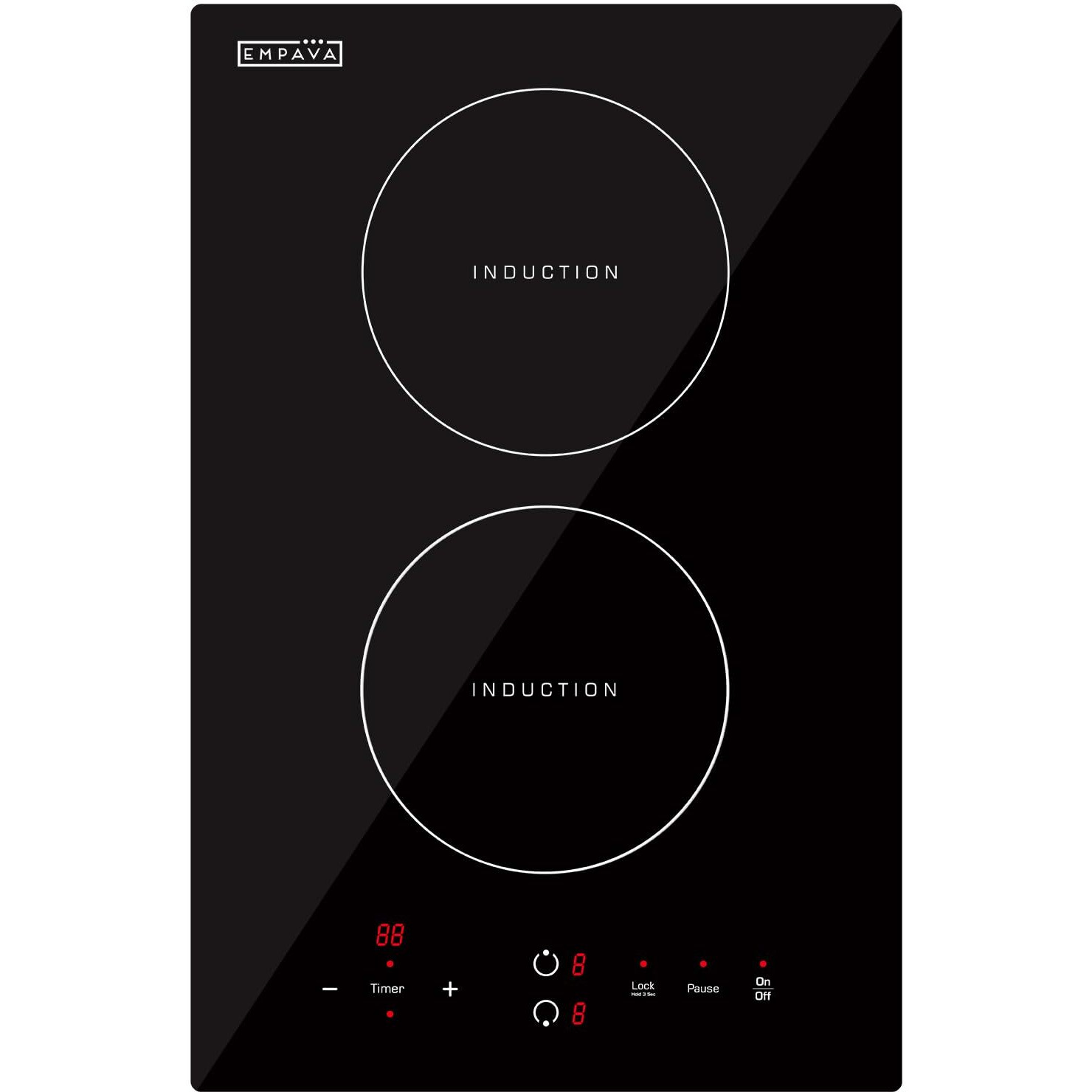 Empava 12 Inch Electric Induction Cooktop Smooth Surface With 2 Burners 120V, 12 Inch, Black