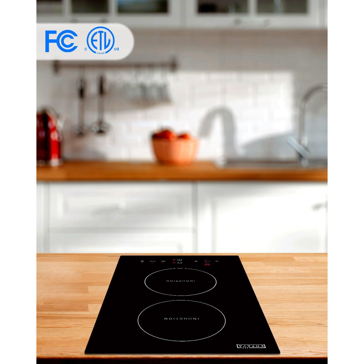 Empava 12 Inch Electric Induction Cooktop Smooth Surface With 2 Burners 120V, 12 Inch, Black