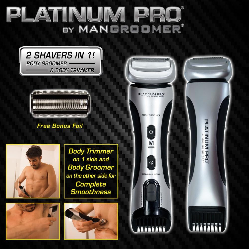 Mangroomer - Platinum Pro New Body Groomer, Ball Groomer And Body Trimmer With Lithium Max Battery, Bonus Extra Foil And Storage Case