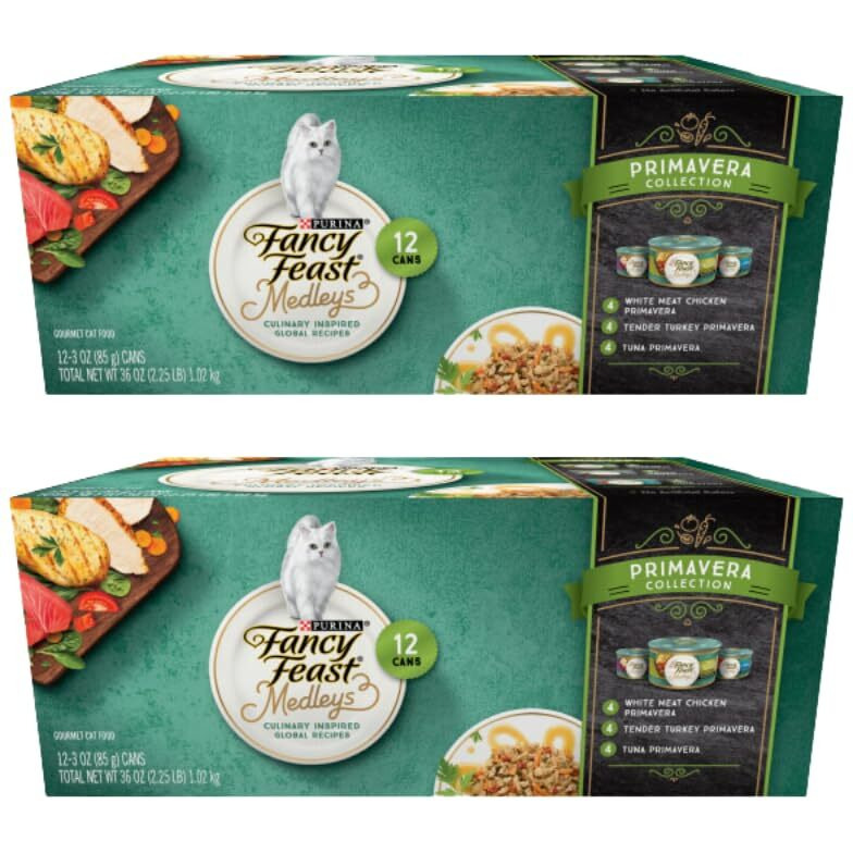 Fancy Feast Purina Elegant Medley, Primavera Collection, White Meat Chicken, Tender Turkey, And Tuna Flavors, Cat Food, (Case Of 2)